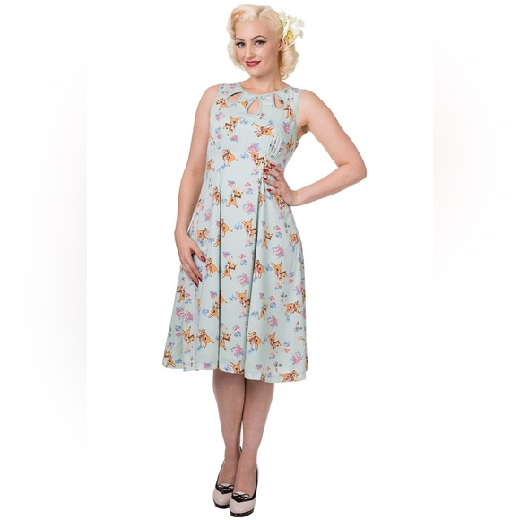 Banned Apparel Dresses & Skirts - Adorable Mint Green Banned Bambi Deer Blue Bird 50s Retro Style Dress. S